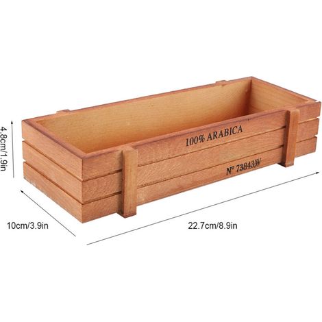 Bac de fleurs vintage en bois rectangle pour plantes succulentes - Pot, dimensions 22.7x10x4.8cm, naturel (1/5)