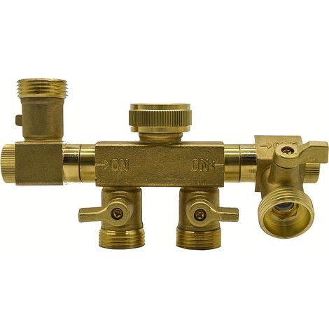 Inverseur 4 Voies en Laiton – Filetage Femelle 1/2" et 3/4", Connecteur en Y BSP avec Rotation à 360° pour Tuyaux et Robinet (1/5)