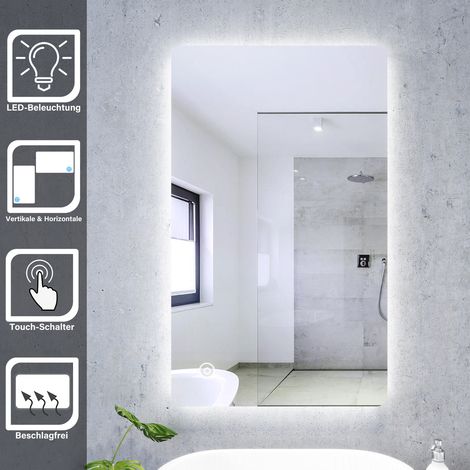 SONNI Badspiegel LED Touch Beleuchtung Wandspiegel Rechteckig Vertikal 600x1000mm (1/5)