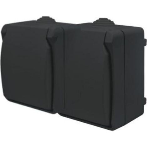 Enchufe doble de superficie con toma de tierra y tapa Aqua Plus IP44 antracita / 40334
