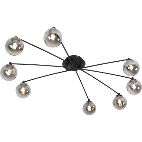 Modern Ceiling Light Black 8-Light with Smoke Glass - Athens (1/4)