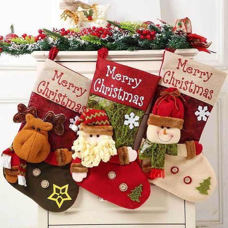 grandes chaussettes noël sac cadeau pour personnes âgées pendentif chaussette bonhomme neige et élan âgé 43 3 pièces 32cm (1/4)