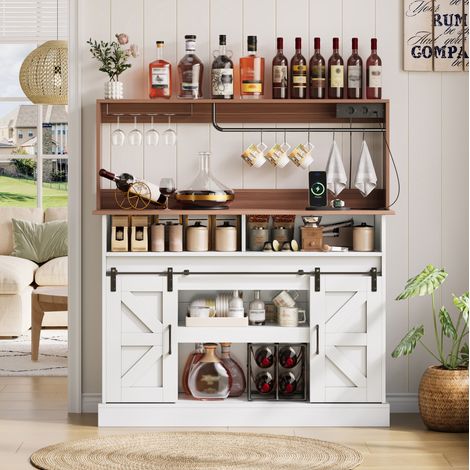 Credenza da caffè 120 cm con ante scorrevoli, portabicchieri e prese USB (1/5)