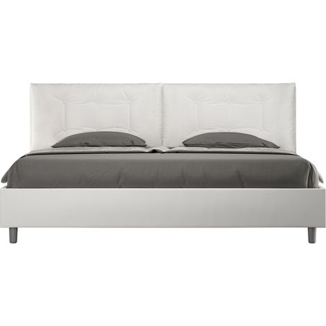 Letto Matrimoniale King size rivestito in Similpelle con cuscini xl - ANNALISA LARGE - Tipologia Letto: Con Rete - Colore: Bianco - Dimensione Rete: 200x210