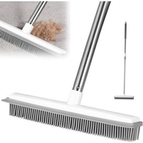 Balai en caoutchouc avec manche long réglable – Brosse à tapis avec raclette intégrée pour poils de chat et chien – Balai de sol pour peluches, bois dur, fenêtre, carrelage (135 cm) (1/5)