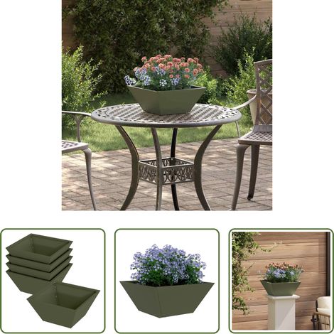 Jardinière métallique -  Cache-pot de jardin 5 pcs Vert olive 35 x 35 x 15 cm (1/5)