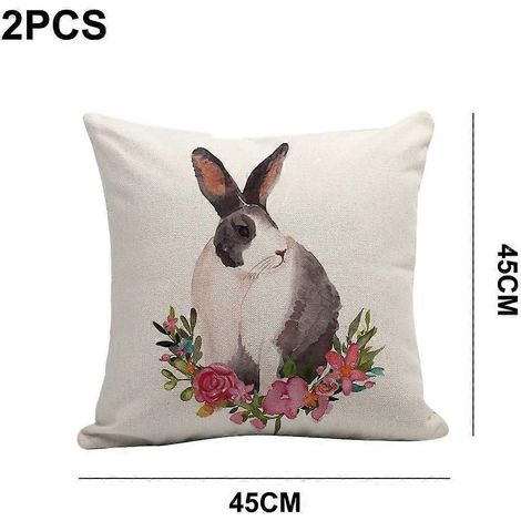 Housse de coussin décorative lapin printemps-été, motif lapin de Pâques, en coton et lin, pour canapé ou lit. (1/4)