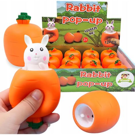 12 conejos blanditos en forma de zanahoria, juguete sensorial elástico, conejo alegre
