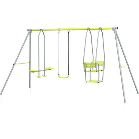 3-in-1-Kinderschaukelset mit 2 gegenüberliegenden Sitzen und 1 Schaukel, Tragkraft 225 kg, grün