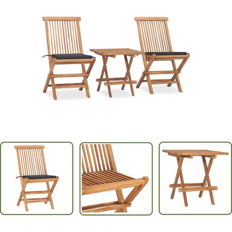 The Living Store Ensemble à manger d'extérieur pliable avec coussin 3 pcs Teck - Meubles De Jardin - Salon De Jardin - Set De Jardin - Mobilier Extérieur - Table De Jardin (1/5)