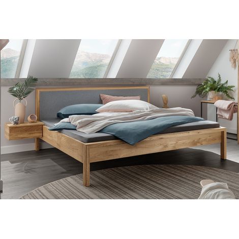 Bett 180x200 cm mit gepolstertem Kopfteil und 2 Nachttischen, Eiche massiv AVELLINO-137 (1/5)