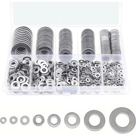 Lot de 360 rondelles plates en acier inoxydable - 8 tailles M2, M2,5, M3, M4, M5, M6, M8, M10, avec boîte d'assortiment, pour vis, écrous