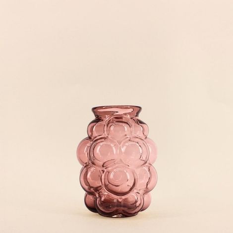 Vase bulles en verre fait main rose, H21cm (1/5)
