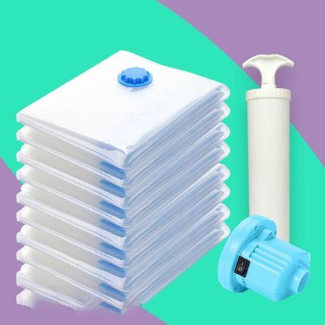 Lot de 8 Sac sous Vide Vetement Aspirateur XXL Sac de Rangement sous Vide Aspirateur+1 Pompe, Sac Compression Compactor Rangement Voyage, Literie Oreillers Couette Penderie Manteau