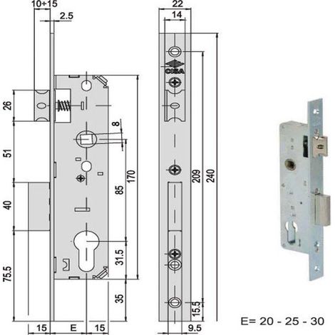 CISA New Fori Metal Lock Scrocco+Leva E=20 S/A 1.44661.20.0.0000