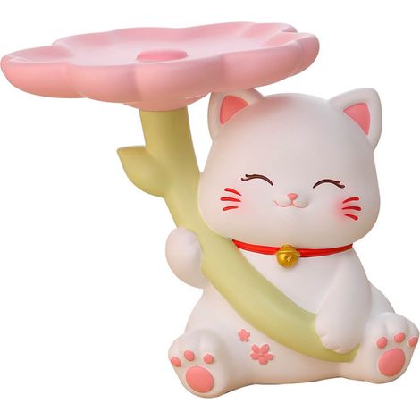 Plateau de rangement pour statue de chat, base stable en résine, sculpture de chat mignonne et multifonctionnelle, décoration de table d'entrée (1/4)