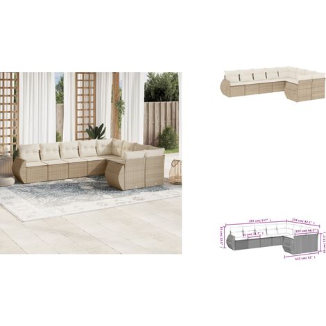 Salon de jardin avec coussins 9 pcs beige résine tressée - Ensemble Salon De Jardin - Mobilier De Jardin - Canapé Extérieur - Fauteuil Jardin - Table Basse Jardin (1/3)