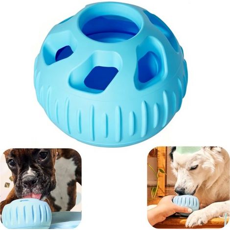 Balle distributrice de croquettes pour chien 7,8 cm - jouet à mâcher en silicone, bleu (1/5)