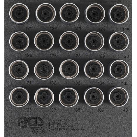 Modulo per carrelli portautensili 1/6: set di utensili per bulloni di sicurezza per Opel (tipo C) 20 pz.