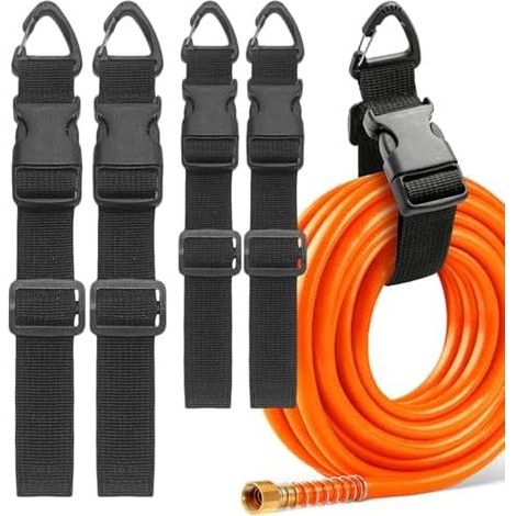 Kabelbinder, 3,8 cm breit, verstellbar (45/65 cm), Mehrzweckbänder mit Karabiner und Schnalle für die Garagenaufbewahrung, Gartenschläuche, Verlängerungskabel, Kabel usw. Schwarz (1/5)
