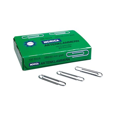 NORICA Büroklammer NORICA® glatt runde Form mit Kugelenden 50mm Metall verzinktsilber 100 St./Pack. (1/2)