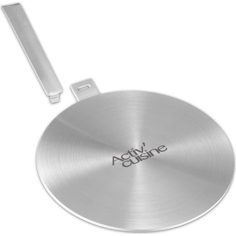 Adaptateur Induction Disque Plaque 24CM de Diffusion de Chaleur en acier inoxydable, avec inox poignée et Base séparables, Diffuseur Moka pour utiliser des Cafetières (1/5)