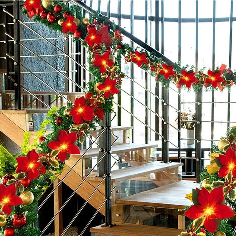 Couronne Artificielle De Noël, D'Sapins Noël Décoratifs pour Guirlande LED Lumières DéCo Cheminées Escalier Intérieur Extérieur (2m+10 lumières+synchronisation)
