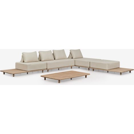 Ensemble de jardin avec canapé modulaire chaise longue 4 pièces avec table d'appoint et table basse 160x95 cm en acacia Portet SKLUM (1/5)