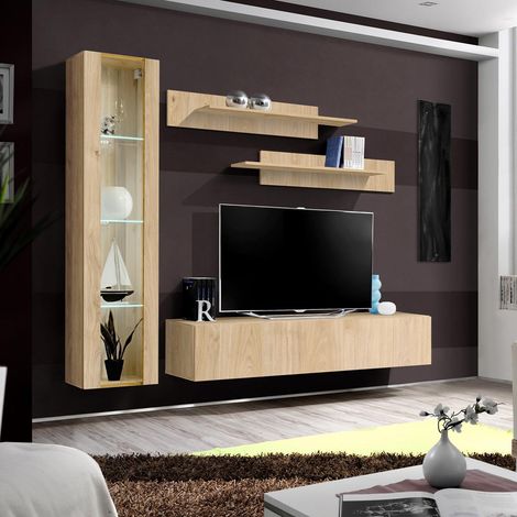 Ensemble Meuble TV Mural "Fly G2" 210cm Naturel