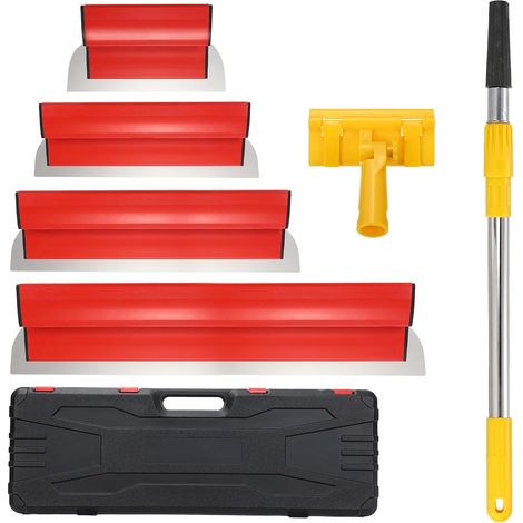 Spatule Enduit Lissage Set, 25/40/60/80 cm Lame a Lisser Z, Couteau a Enduire Parfait Liss, Couteau Enduit Acier Inoxydable pour Mur Plafond Lame d'écrémage Outillage, Rouge (1/5)