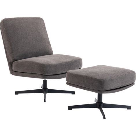 Fauteuil avec repose-pieds, fauteuil pivotant aspect lin pour salon, gris foncé (1/5)
