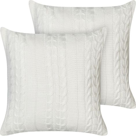 Lot de 2 Coussins en Coton 45 x 45 cm Motif Tressé Housse de Coussin Beige Cadetia