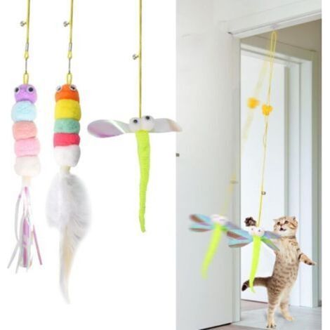 [JAMAIS UTILISÉ] Jouet pour Chat Accroché à La Porte 2m Jouets à Plumes Simulation, 3Pcs Cataire Jouet Chat Interieur Élastique, Réaliste Jouet à Plumes pour Chats Suspendre avec Cloche, Jouets intera (1/4)