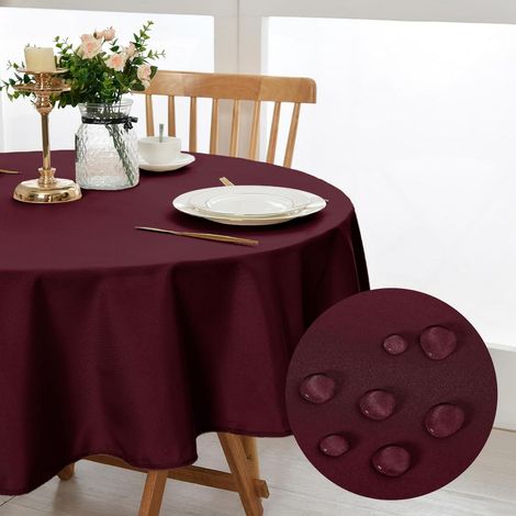 Nappe ronde 180cm bordeaux, anti-taches, imperméable, polyester