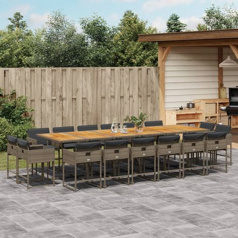 Vidaxl – Ensemble à manger de jardin 17 pcs – Résine tressée – Coussins épais – Table en bois d'acacia – Dossier rabattable pour rangement compact (1/6)
