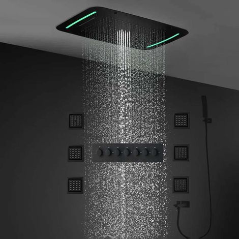 Ciel de pluie led thermostatique hydro massant noire, Bruxelles (1/5)