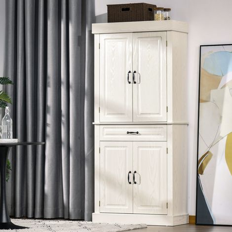 Credenza Cucina con 2 Armadietti e Cassetto, Mobile Dispensa Stile Coloniale in Legno, 80x35x180cm Bianco (1/5)