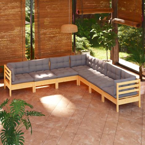 7-tlg. Garten-Lounge-Set mit Grauen Kissen Kiefer Massivholz vidaXL (1/5)