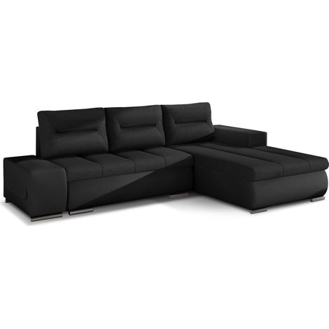 Canapé convertible angle droit tissu et simili noir Waker 275cm (1/5)