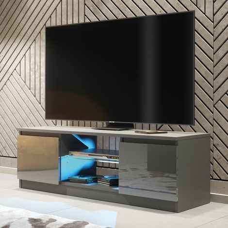 Aura TV Unit 120cm - Dark Grey with Gloss Doors & LED (1/5)
