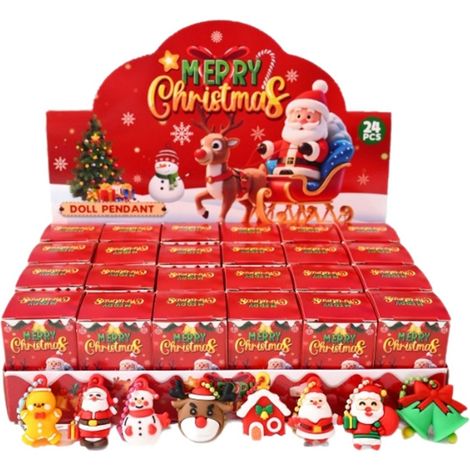 24-teiliger Adventskalender, Weihnachtsmannfigur und Anhänger, kleine Überraschungsgeschenke für Mädchen und Jungen, festliche Dekoration (1/5)