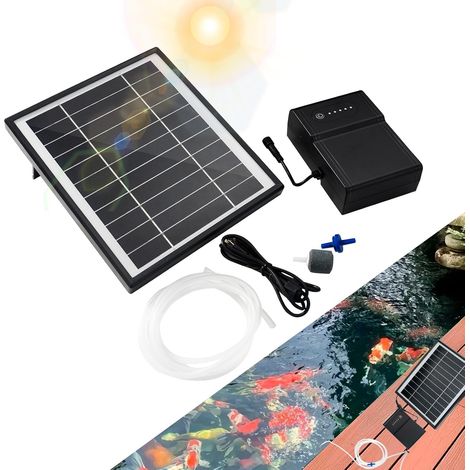 Pompes à air solaires, charge Type-C et charge solaire disponibles, oxygénateur 5W Pompe à air pour aquarium Aérateur de pêche avec tuyau Pierres à bulles d'air, pompe à oxygène solaire pour (1/5)