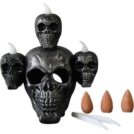 Lampe bougeoir en forme de crâne fumé pour Halloween, lot de 1, décoration effrayante pour intérieur et extérieur (1/4)