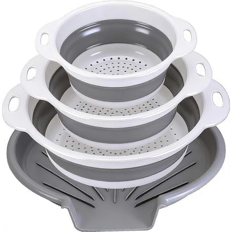 Passoires pliables pour cuisine lot de 3 avec grand plateau d'égouttage base gris et blanc (1/5)