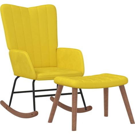 Fauteuil à bascule relax pour salon avec repose-pied en velours jaune moutarde DEC028814