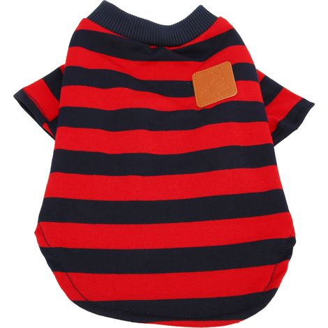Pull rayé pour chien à deux pattes, doux, confortable et respirant, idéal pour le printemps et l'été. Rouge et bleu, taille S. (1/5)