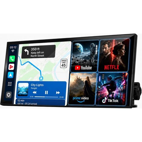 Display avec YouTube/Tik Tok 10,25 pouces Carplay Android Lecteur multimédia de voiture avec caméra de recul 1080p Écran tactile 1920 x 720p 2,4 G/5G WLAN Bluetooth pour 7+ (1/5)