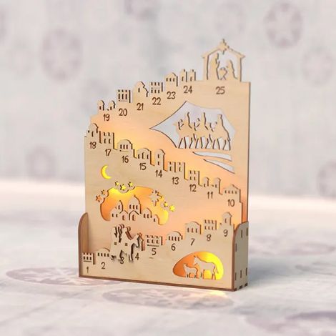 Calendrier de l'Avent – Décoration de Noël chrétienne en bois, cadeau chrétien, convient aux hommes et aux femmes (modèle à lumière chaude) (1/5)
