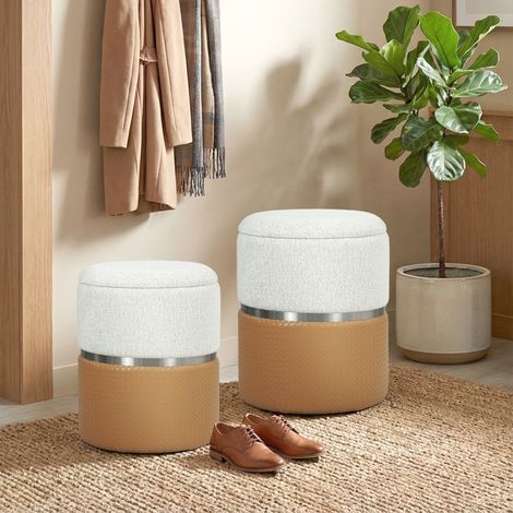 Marron - Ensemble de 2 bourdons de rangement rembourrés en chenille et siège rembourré en PU conçu pour chambre dans le couloir et crème
