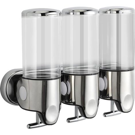Dispensador de jabón para ducha 3 en 1，1500 ml，Dispensador de jabón de acero inoxidable a prueba de fugas，lugares públicos y baños (incoloro) (1/5)
